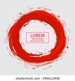Red Ink Round Brush Stroke On White Background. Vector Illustration Of Grunge Circle Stains