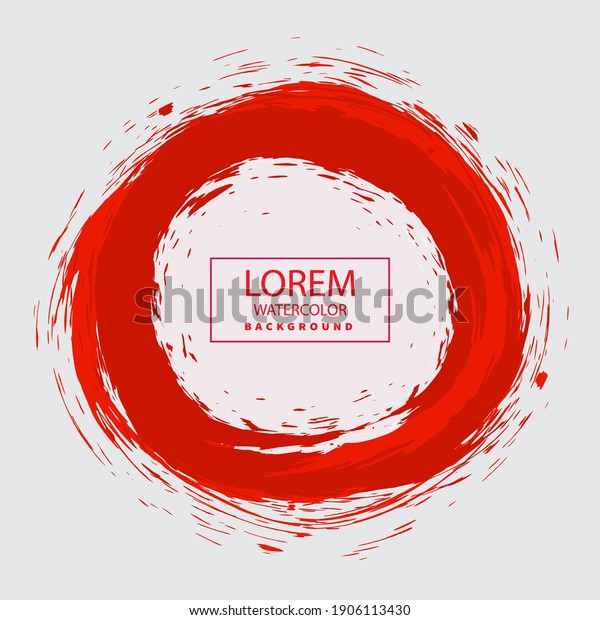Red ink round brush stroke on white\
background. Vector illustration of grunge circle\
stains