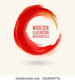 Red ink round stroke on white background. Japanese style. Vector illustration of grunge circle stains