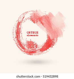 Red ink round stroke on white background. Japanese style. Vector illustration of grunge circle stains