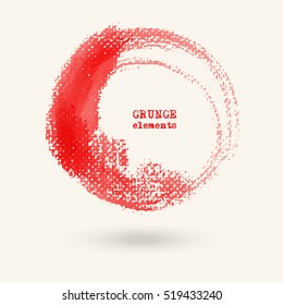 Red ink round stroke on white background. Japanese style. Vector illustration of grunge circle stains