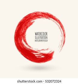 Red ink round stroke on white background. Japanese style. Vector illustration of grunge circle stains