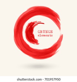 Red ink round stroke on white background. Japanese style. Vector illustration of grunge circle stains