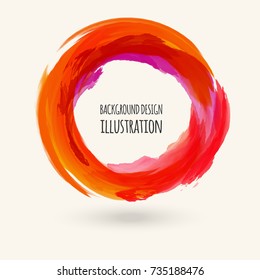 Red ink round stroke on white background. Japanese style. Vector illustration of grunge circle stains