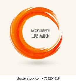 Red ink round stroke on white background. Japanese style. Vector illustration of grunge circle stains