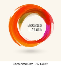 Red ink round stroke on white background. Japanese style. Vector illustration of grunge circle stains