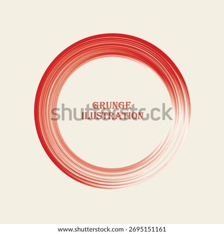Red ink round stroke on white background. Japanese style. Vector illustration of grunge circle stains