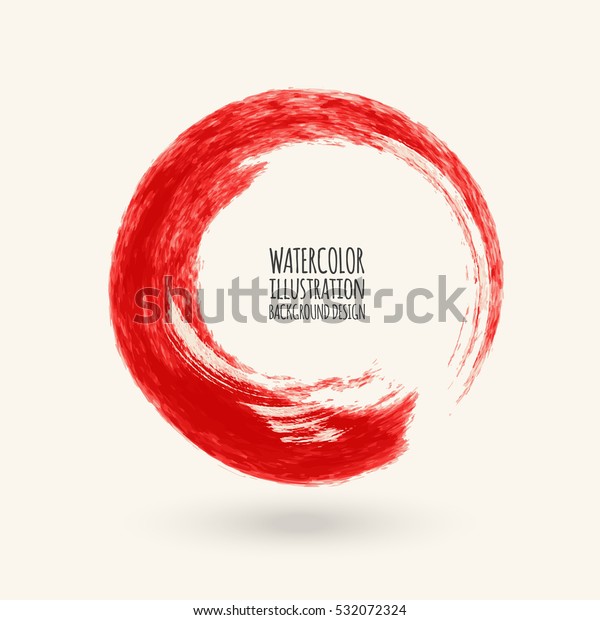 Red ink round stroke\
on white background. Japanese style. Vector illustration of grunge\
circle stains