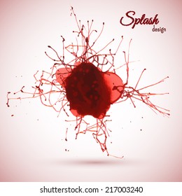 Red ink splash, isolated. Grunge vector banner.