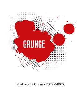Red ink splatter grunge texture with halftone effect. Vector illustration.