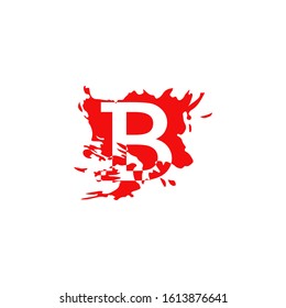 Red Ink Splatter Letter B logo icon. Abstract vector design concept red ink water color brush shape with hidden letter.