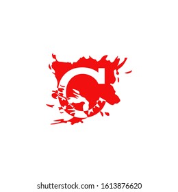 Red Ink Splatter Letter C logo icon. Abstract vector design concept red ink water color brush shape with hidden letter.