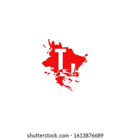 Red Ink Splatter Letter L logo icon. Abstract vector design concept red ink water color brush shape with hidden letter.