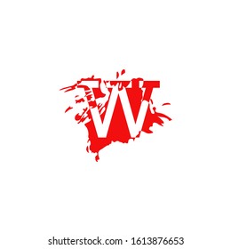 Red Ink Splatter Letter W logo icon. Abstract vector design concept red ink water color brush shape with hidden letter.