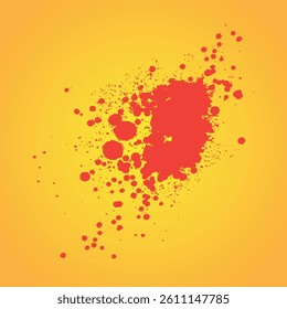 Red ink splatter on white background formed by individual particles. Isolated red blood splatter on white background.Possible use graphic design, digital art. Dripping blood. grunge red blood textures