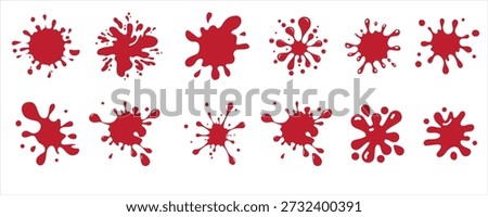 Red ink splatters and blood splashes set isolated on white background
