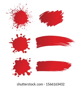  red ink spots set on white background. Ink illustration.