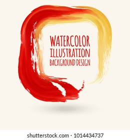 Red ink square stroke on white background. Watercolor element. Vector illustration of grunge geometric stains.