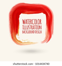 Red ink square stroke on white background. Watercolor element. Vector illustration of grunge geometric stains.