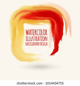 Red ink square stroke on white background. Watercolor element. Vector illustration of grunge geometric stains.