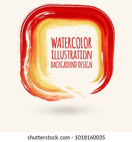 Red ink square stroke on white background. Watercolor element. Vector illustration of grunge geometric stains.