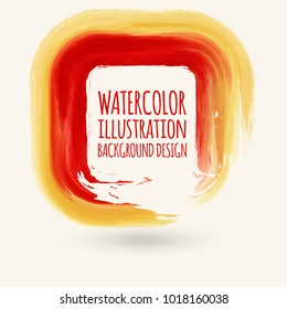 Red ink square stroke on white background. Watercolor element. Vector illustration of grunge geometric stains.