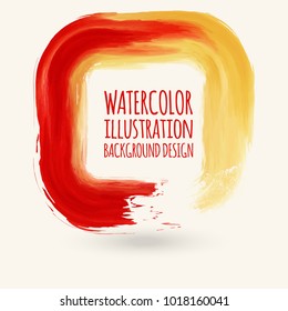 Red ink square stroke on white background. Watercolor element. Vector illustration of grunge geometric stains.