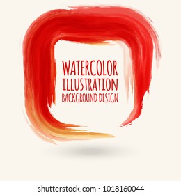 Red ink square stroke on white background. Watercolor element. Vector illustration of grunge geometric stains.