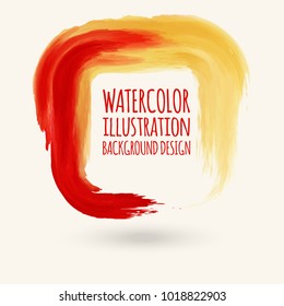 Red ink square stroke on white background. Watercolor element. Vector illustration of grunge geometric stains.