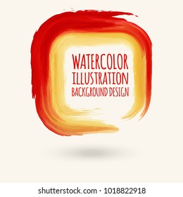 Red ink square stroke on white background. Watercolor element. Vector illustration of grunge geometric stains.