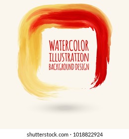 Red ink square stroke on white background. Watercolor element. Vector illustration of grunge geometric stains.