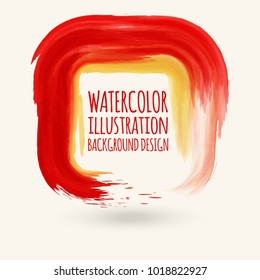 Red ink square stroke on white background. Watercolor element. Vector illustration of grunge geometric stains.