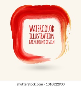 Red ink square stroke on white background. Watercolor element. Vector illustration of grunge geometric stains.