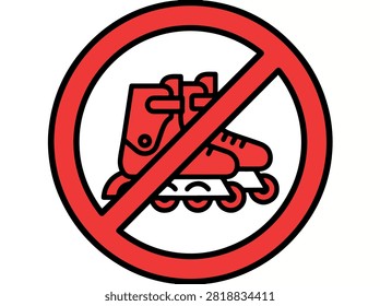 A red inline skate is depicted within a red circular prohibition sign, indicating that rollerblading is not allowed in a specific area. This graphic clearly communicates a restriction.