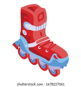 Rote Inline-Skates-Symbol. Isometrisch auf rotem Inline-Skates-Vektorillustration Symbol für Webdesign einzeln auf weißem Hintergrund