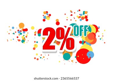 Red inscription 2 off and confetti on a white background. Price labele sale promotion market discount percent. special shop