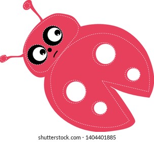 A red insect with big eyes, two antenna, whit white spots, vector, color drawing or illustration. 