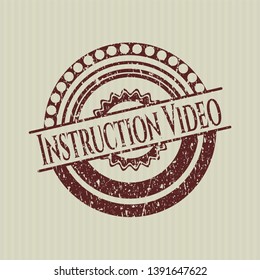 Red Instruction Video distress rubber stamp with grunge texture