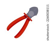 Red insulated pliers for wires vector illustration. Cartoon drawing of tool or equipment of electrician isolated on white background. Electricity, technology, construction concept