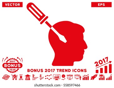 Red Intellect Screwdriver Tuning pictograph with bonus 2017 year trend symbols. Vector illustration style is flat iconic symbols, white background.