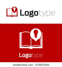 Red Interesting facts icon isolated on white background. Book or article and light bulb. Logo design template element. Vector Illustration