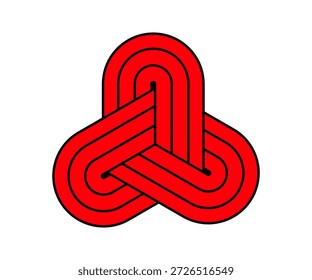 Icono de nudo triángulo entrelazado rojo sobre fondo blanco. Imagen Clipart aislada en el fondo.