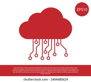 Red Internet of things icon isolated on white background. Cloud computing design concept. Digital network connection. Vector Illustration