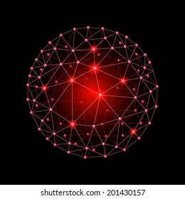 Red internet web sphere on a black background