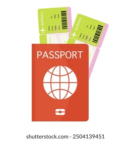 Red interntational passport with boarding pass for travel