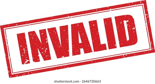 Red Invalid Rubber Stamp Word Text Written in Grunge Vector in Double Sharp Border, Vintage, Transparent Background
