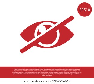 Red Invisible or hide icon isolated on white background. Vector Illustration