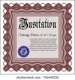 Red Invitation. Artistry design. With complex linear background. Detailed. 