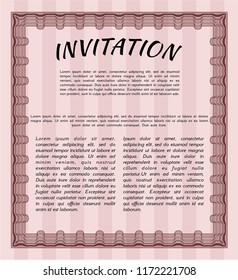Red Invitation. Artistry design. Customizable, Easy to edit and change colors. With guilloche pattern and background. 