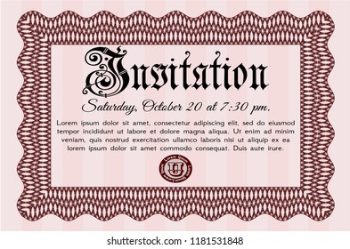 Red Invitation. With background. Money style design. Detailed. 